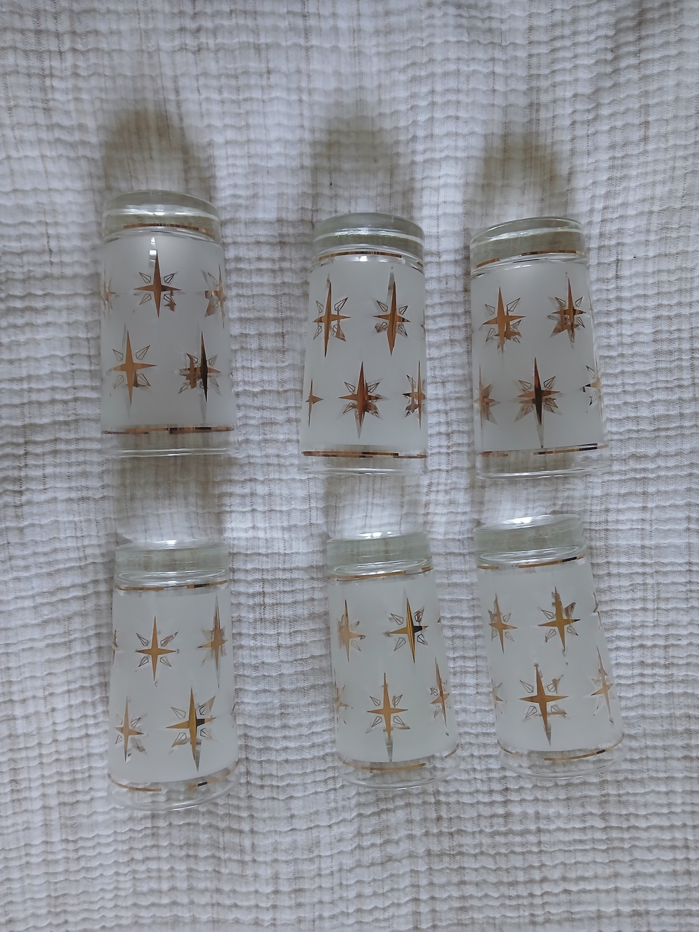Vintage Mid-Century Modern Atomic Starburst Frosted & Gold Glasses